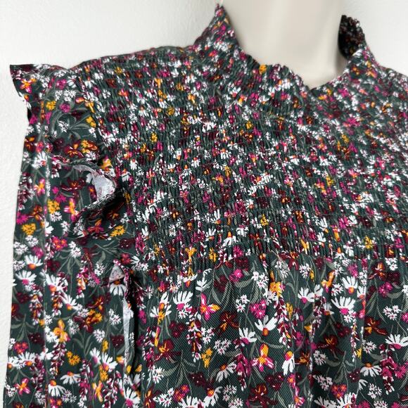 Draper James Mini Floral Ruffled Blouse Smocking Prairie Cottage Core Women's 1X - Picture 5 of 14